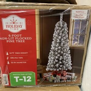 Holiday Time 6’ Non-Lit Flocked Pine Tree Classic Style Christmas Tree